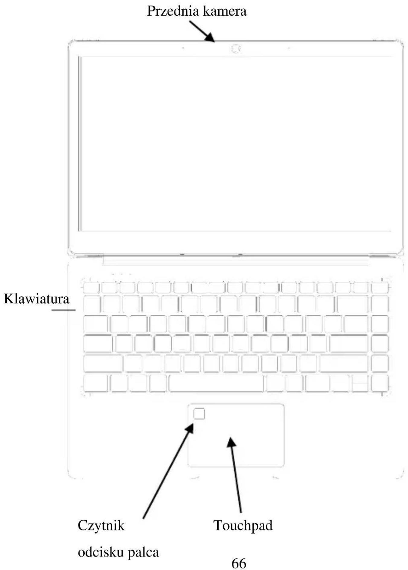 Przednia kamera Klawiatura Czytnik odcisku palca Touchpad 66