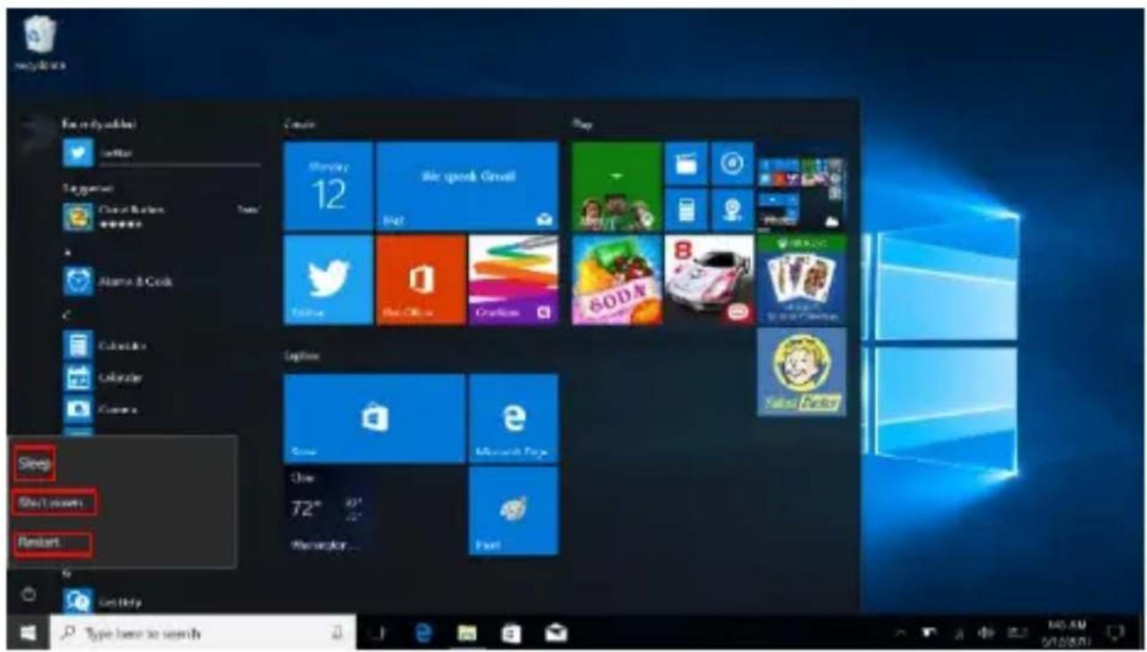 Sleep Start menu Reset