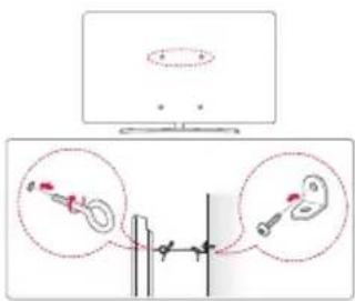 Diagram showing a computer monitor with a magnified view of a mechanical component, highlighting a key and a red-handled part.