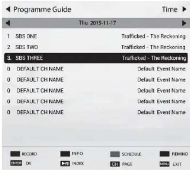 Programme Guide Thu 2015-11-17 1 SBS ONE 2 SBS TWO 3. SBS THREE 0 DEFAULT CH NAME 0 DEFAULT CH NAME 0 DEFAULT CH NAME 0 DEFAULT CH NAME 0 DEFAULT CH NAME Trafficked - The Reckoning Trafficked - The Reckoning Trafficked - The Reckoning Default Event Name Default Event Name Default Event Name Default Event Name Default Event Name RECORD INFO SCHEDULE REMIND ENTER OK INDEX CH PAGE MENU EXIT
