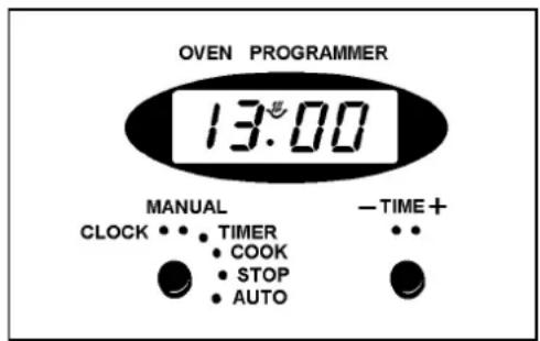 OVEN PROGRAMMER 13:00 MANUAL CLOCK ••• TIMER ••• COOK ••• STOP ••• AUTO —TIME+ •••