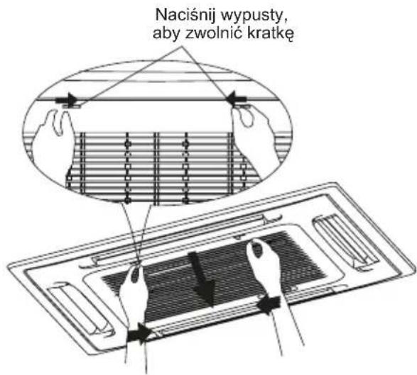Naciśnij wypusty, aby zwolnić kratkę