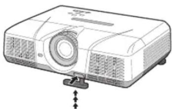 Illustration of a projector with ventilation slots and a slide, shown without any text or symbols.