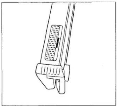 Technical line drawing of a mechanical component with a textured central section and curved base (no text or symbols)