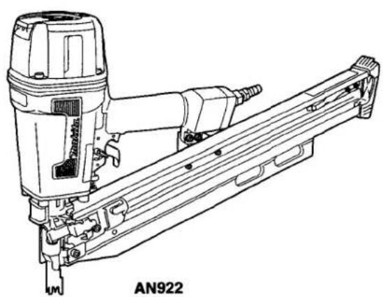 Technical line drawing of an AN922 nail marker device (no text or symbols on the diagram itself)