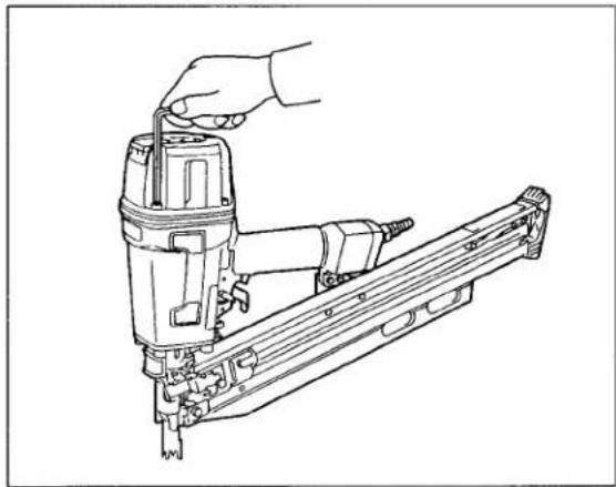 Line drawing of a hand using a fastener to install a mechanical component (no text or symbols)