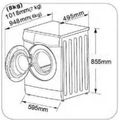 (8kg) 1018mm(7 kg) 948mm(6kg) 495mm 855mm 595mm