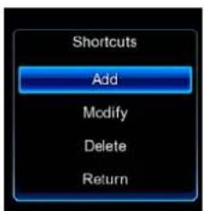 Shortcuts Add Modify Delete Return