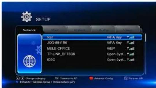 SETUP Network Mac System Audio Video test WPA Key *.all JCG-8841B0 WPA Key *.all MELE-CFFICE WEP *.all TP-LINK_BF78B6 Open Syst... *.all ICSG Open Syst... *.all