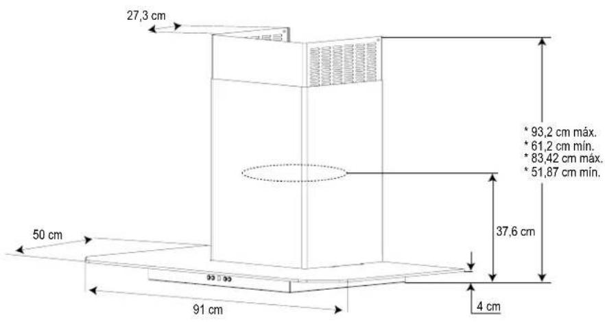 27,3 cm 50 cm 91 cm 4 cm 37,6 cm * 93,2 cm máx. * 61,2 cm mín. * 83,42 cm máx. * 51,87 cm mín.