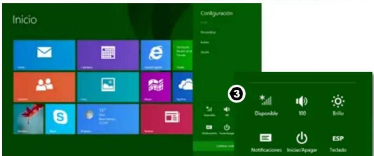 Inicio Configuración Disponible 100 Brillo Notificaciones Inicio/Apagar ESP Teclado