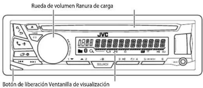 Rueda de volumen Ranura de carga JVC SOURCES Botón de liberación Ventanilla de visualización