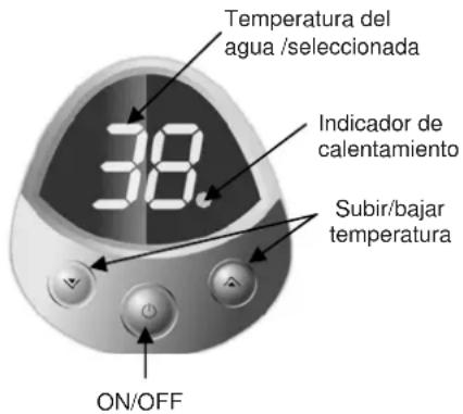 Temperatura del agua /seleccionada 38 Indicador de calentamiento Subir/bajar temperatura ON/OFF