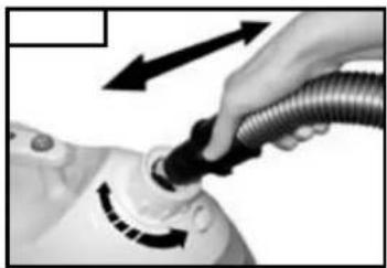 Close-up of a hand holding a flexible hose with directional arrows indicating motion (no text or symbols)