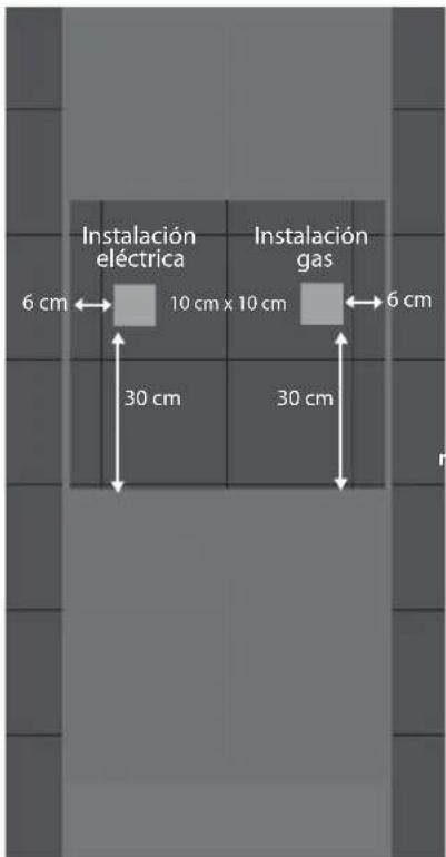 Instalación eléctrica 6 cm ← 10 cm x 10 cm 30 cm 30 cm Instalación gas 6 cm ← 6 cm