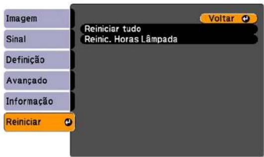 Imagem Sinal Definição Avançado Informação Reiniciar Reiniciar tudo Reinic. Horas Lâmpada Voltar