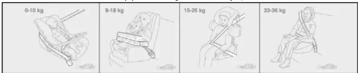0-10 kg 9-18 kg 15-25 kg 22-36 kg