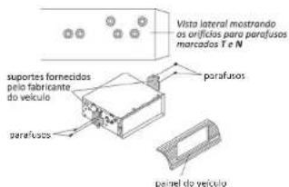 Vista lateral mostrando os orificios para parafusos marcados T e N suportes fornecidos pelo fabricante do veículo parafusos parafusos panel do veículo