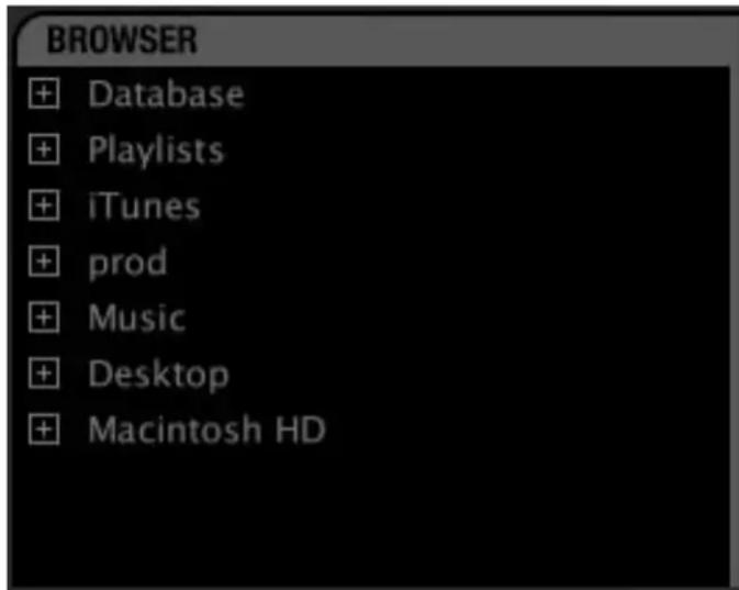 BROWSER + Database + Playlists + iTunes + prod + Music + Desktop + Macintosh HD