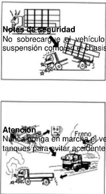 Notas de seguridad No sobrecargue el vehículo suspensión como en el chasis Atención Númca ponga en marcha el ve tanques para evitar accidente