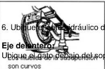 6. Ubiquer el ante hidráulico d Eje delantero: Ubique el gato debajo del son Los ruedes de la casupension son curvos