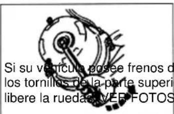 Si su vétricula posee frenos de los tornillos de la parte superi libere la ruedas/VERFOTOS