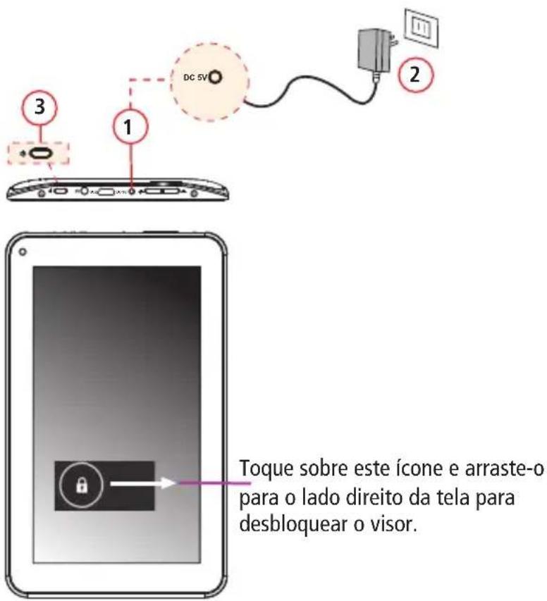 DC 5V Toque sobre este ícone e arraste-o para o lado direito da tela para desbloquear o visor.
