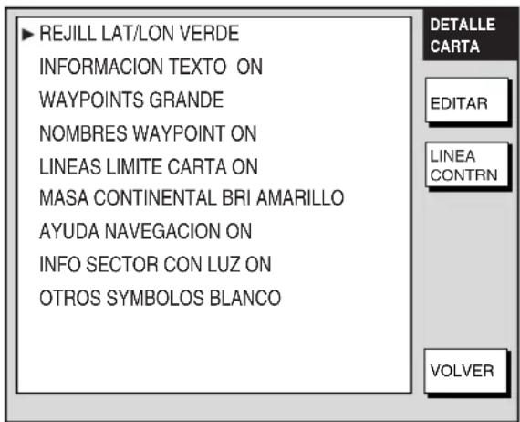 REJILL LAT/LON VERDE INFORMACION TEXTO ON WAYPOINTS GRANDE NOMBRES WAYPOINT ON LINEAS LIMITE CARTA ON MASA CONTINENTAL BRI AMARILLO AYUDA NAVEGACION ON INFO SECTOR CON LUZ ON OTROS SYMBOLLOS BLANCO DETALLE CARTA EDITAR LINEA CONTRN VOLVER