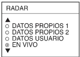 RADAR ▲ ○ DATOS PROPIOS 1 ○ DATOS PROPIOS 2 ○ DATOS USUARIO ● EN VIVO ▼