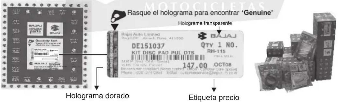 Rasque el holograma para encontrar 'Genuine' Holograma transparente Rajaj Auto Limited 2011.03. 411030 DE151037 KIT DISC PAD PUL DTS MQ P (red Q&A Class) in R: For City Packout 147.00 QTY 1 NO. RH-115 PRICE MIN In consumer complaint, please notice: Officer - Customer Care Spool Phone : (028) 2/14/2021 E-Mail : customerservice@rajaj.com.cn Holograma dorado Etiqueta precio