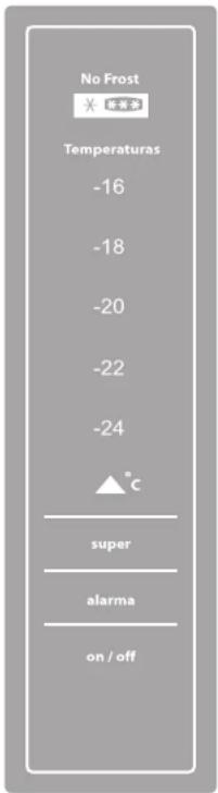 No Frost Temperature -16 -18 -20 -22 -24 °C super alarma on / off