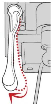 Diagram illustrating foot movement with red dotted arrows indicating direction and rotation, likely from a manual robotic or mechanical system.