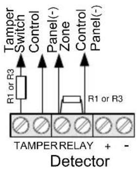 Tamper Switch Control Panel(-) Zone Control Panel(-) R1 or R3 R1 or R3 TAMPER RELAY + - Detector