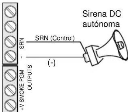 Sirena DC autónoma SRN (Control) - SRN (-) +V SMOKE PGM OUTPUTS
