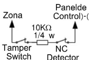 Zona Panelde Control)-(10KΩ 1/4 w Tamper Switch NC Detector