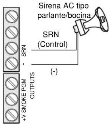 Sirena AC tipo parlante/bocina SRN (Control) - SRN (-) +V SMOKE PGM OUTPUTS