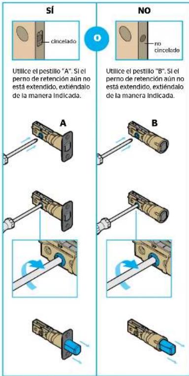 SÍ cincelado O NO no cincelado Utilice el pestillo "A". Si el perno de retención aún no está extendido, extiéndalo de la manera indicada. A Utilice el pestillo "B". Si el perno de retención aún no está extendido, extiéndalo de la manera indicada. B