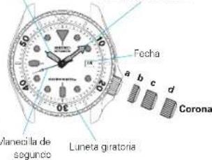 Fecha a b c d Corona Luneta giratoria Lanecilla de segúnco