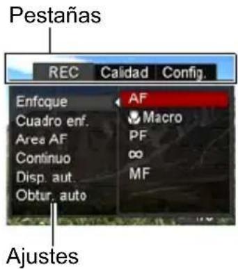 CASIO Exilim Zoom EX-Z90 - Utilice [◀] y [▶] para seleccionar la pestaña en que se encuentra la opción que desea configurar. - 1