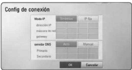 Config de conexión Modo IP derección IP máscara de red gazaway servidor DNS Primario Secundario Dimenso IP Fija Auto Manual OK Cancelar