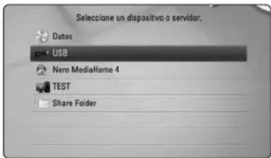Seleccione un dispositivo o servidor. Datos USB Nero MediaHome 4 TEST Share Folder