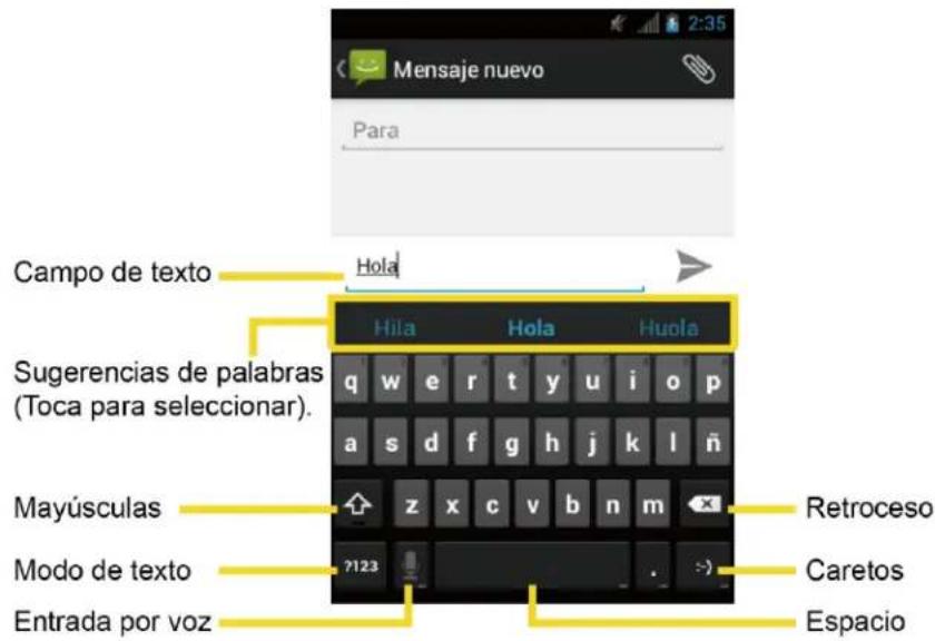 Mensaje nuevo Para Campo de texto Hola Sugerencias de palabras (Toca para seleccionar). Mayúsculas Modo de texto Entrada por voz Hila Hola Huola Retroceso Caretos Espacio