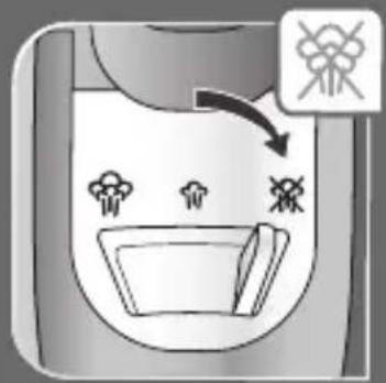 Illustration of a food safety device with a bag, leafy faces, and a downward arrow indicating removal (no text or symbols)
