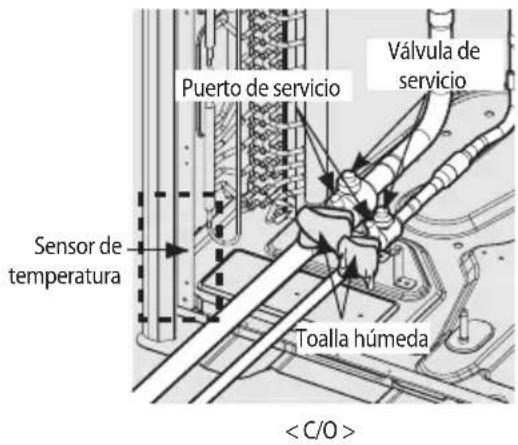Puerto de servicio Válvula de servicio Sensor de temperatura Toalla húmeda < C/O >