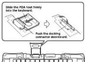 Slide the PDA tool firmly into the keyboard. Push the docking connector downward.