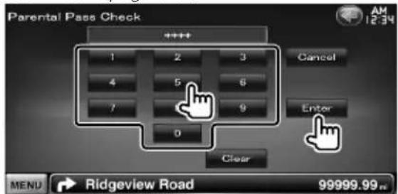 Parental Pass Check 1 2 3 4 5 6 7 9 0 Clear Cancel Enter MENU → Ridgeview Road 99999.99 m