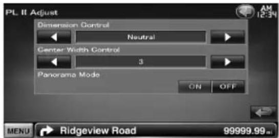 PL II Adjust Dimension Control Neutral Center Width Control 3 Panorama Mode ON OFF MENU Ridgeview Road 99999.99