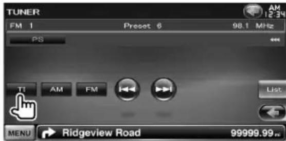 TUNER FM 1 Preset 6 98.1 MHz PS TI AM FM List MENU Ridgeview Road 99999.99