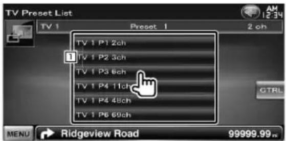 TV Preset List TV 1 Preset 1 2 oh TV 1 P1 2ch TV 1 P2 3ch TV 1 P3 6ch TV 1 P4 11ch TV 1 P4 48ch TV 1 P6 69ch MENU Ridgeview Road 99999.99