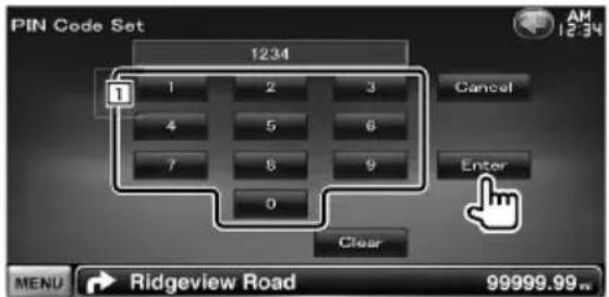 PIN Code Set 1234 1 2 3 4 5 6 7 8 9 0 Clear Cancel Enter MENU → Ridgeview Road 99999.99
